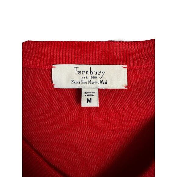 Turnbury Merino Wool Men's Long Sleeve Sweater Red V-Neck Medium Holiday - Picture 7 of 7